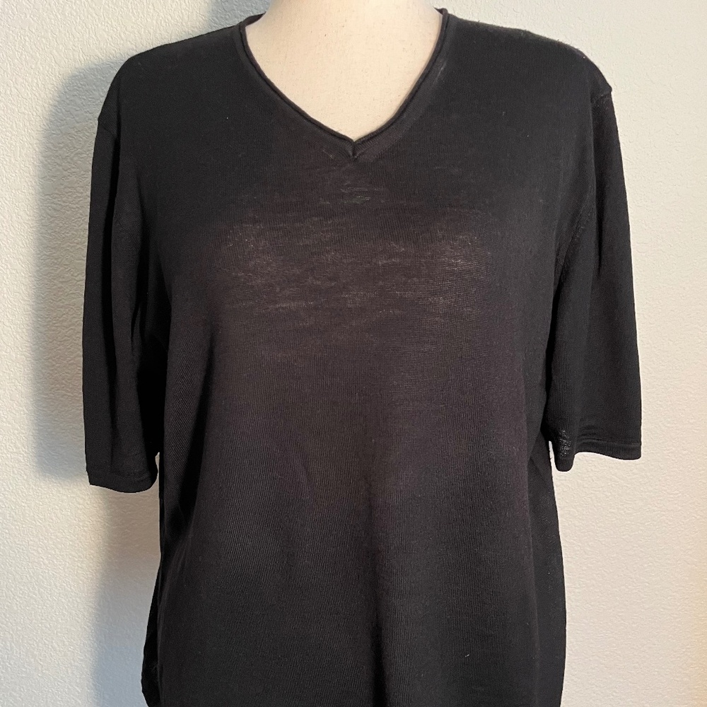 Marina Rinaldi Virgin Wool Short Sleeve V-Neck 3/4 Sleeve Sweater Made in Italy